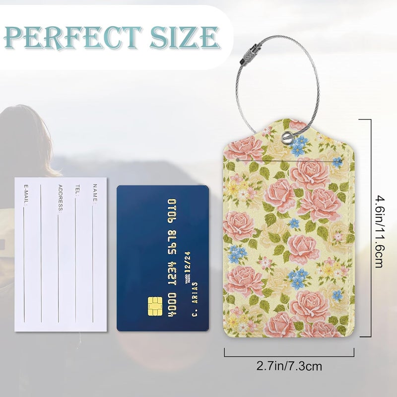 SKYDAWNY Pink Rose Luggage Tag,Flowers Retro Luggage Tags of Set 2 Leather Identifiers Privacy Cover with Stainless Steel Loop for Women Men Travel Bag Suitcase - Image 3